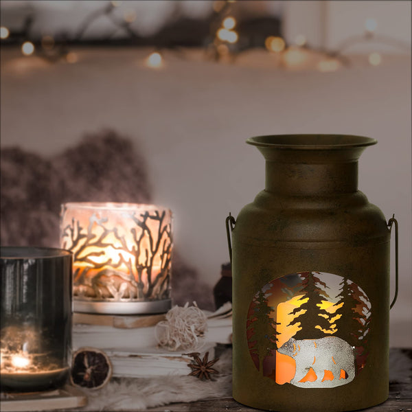 Bear LED Lantern Lights Decorative - Metal Round Holder Hanging Lantern for  Indoor Outdoor by Pine Ridge