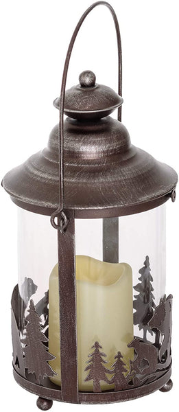 Bear LED Lantern Lights Decorative - Metal Round Holder Hanging Lantern for  Indoor Outdoor by Pine Ridge