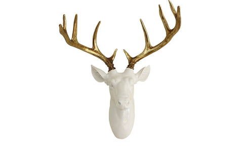 Pine Ridge Large White Deer Bust Gold Antlers - Unique Animal-friendly Light-weight Wall Mount Hanging Sculpture Beautifully Hand Painted and Crafted Polyresin - Great For Arts and Crafts