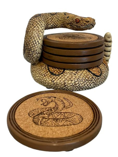 Pine Ridge Snake Coaster Set - Snake Drink Coasters, Unique Bar Decor And Accessories, Home Decorations for Dining Room or Home Bar - Modern Coaster Set with Holder for Man Cave