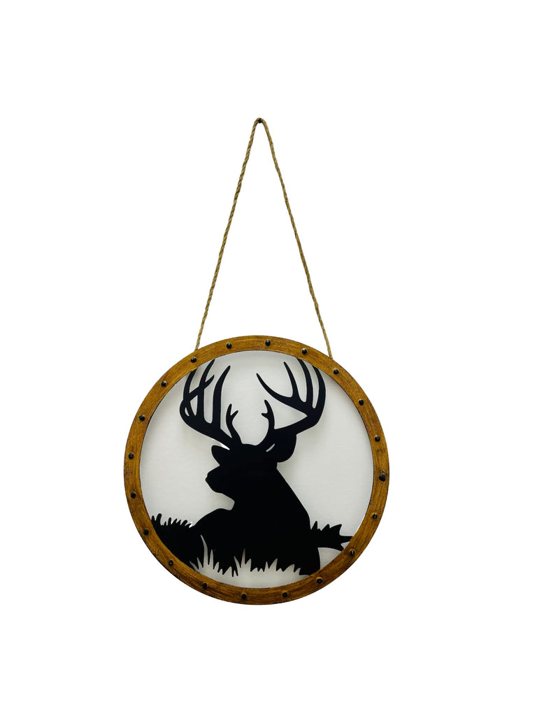 Pine Ridge Metal Deer Hanging Sign - Deer Wall Art, Rustic Cabin Wall Decor, 10.5 Inch Diameter Wildlife Wall Sign, Hunting Decor