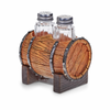 Pine Ridge Whiskey Barrel Salt And Pepper Shaker - Two Glass Shakers, Whiskey Barrel Holder Caddy For Spices And Seasonings, For Kitchen, Dining Or Table Decor